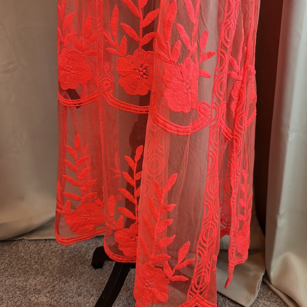 Sheer Bright Pink Neon Floral 60s 70s inspired Long Kimono DusterCardigan - Picture 5 of 6